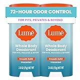 Lume Whole Body Deodorant - Smooth Solid Stick - 72 Hour Odor Control - Aluminum Free, Baking Soda Free and Skin Safe - 2.6 Ounce (Pack of 2) (Unscented)