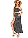 Floerns Women's Summer Printed 2 Piece Outfit Crop Tube Tops and Split Long Skirt Set Black New M