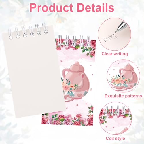 24 Mini blocs-notes à spirale théière et fleurs pour cadeaux d'invités et bureau - 3