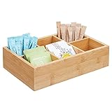 mDesign Bamboo Wood Compact Tea & Food Storage Organizer Bin Box - 6 Divided Sections - Holder for Tea Bags, Coffee, Packets, Sugar/Sweeteners and Small Packets - Natural