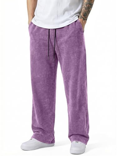 JMIERR Mens Oversized Sweatpants Acid Washed Casual Trousers Purple L