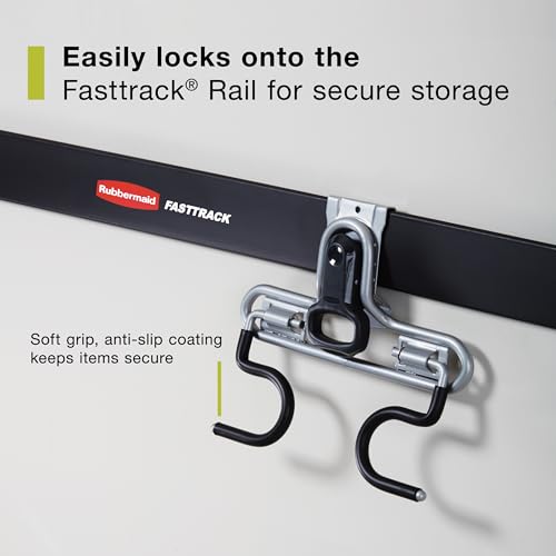 Image of Rubbermaid FastTrack 2-Handle Hook (S Hook) Mounted Garage Storage and Space Saving Organization System Metallic Powder-Coated Steeel for Rakes /Brooms /Toys /Ladders