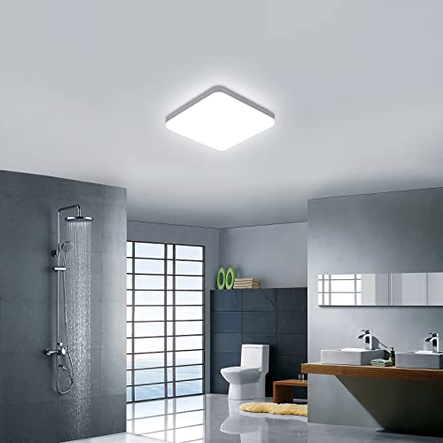 DAXGD LED Deckenleuchte Quadratische 32 W, 2 Stück Deckenlampe led IP54 Wasserdichte, 3600 lm, 6500 K, Kaltweiß, Badezimmer, Küche, Korridor, Balkon, 25 cm