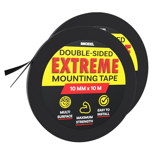MMOBIEL 10mm Double Sided Strong Adhesive Mounting Tape [2 Pack] for Heavy Duty Indoor Mounting, Decor, DIY Crafts, Home, Office, Carpet Fixing, LED Strip Lights - 10m Long Roll