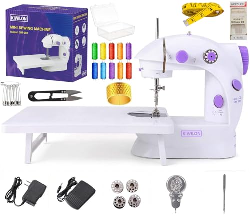 Image of Electric Sewing Machine With Table Set, Mini Silai Machine For Home Tailoring, Stitching Machine With Foot Pedal, Adapter And Fully Loaded Sewing Kit (SM-ET-S-KT-202-Purple)