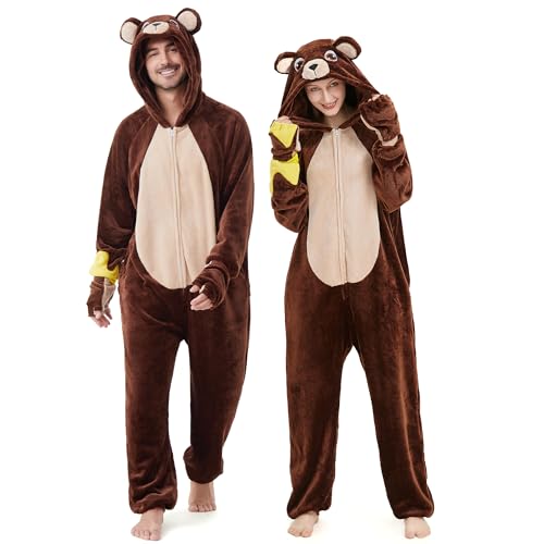 Ezuwail Onesie - Disfraz de oso para mujer, unisex, para adultos, pijama, forro polar, para cosplay, Halloween, carnaval