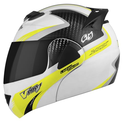 CAPACETE ESCAMOTEÁVEL PRO TORK V-PRO JET 2 CARBON BRANCO - AMARELO TAM. 62 VIS. FUMÊ