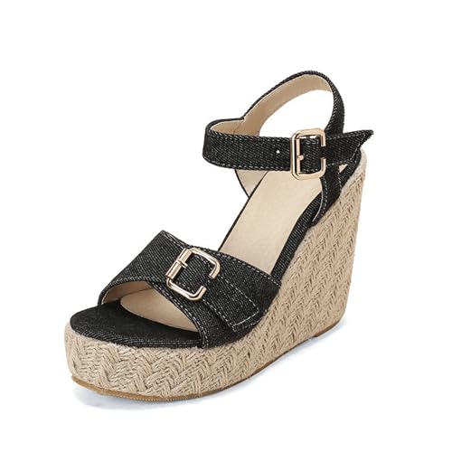Chaussures de cow-boy compensées avec boucle de ceinture ajustable et talon haut stable
