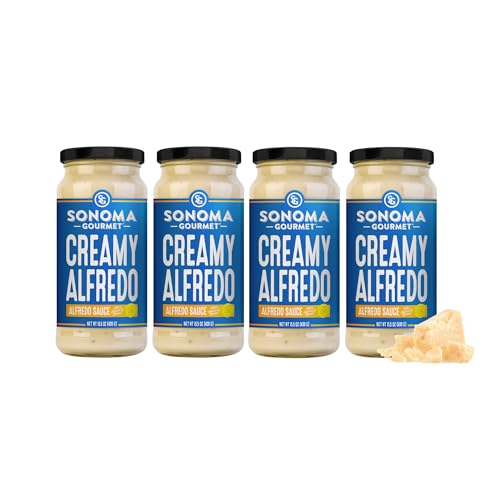 Sonoma Gourmet Creamy Alfredo Pasta Sauce | No Sugar Added | Made With Real Cream | Fresh Ingredients | 15.5 Ounce Jars (Pack of 4)