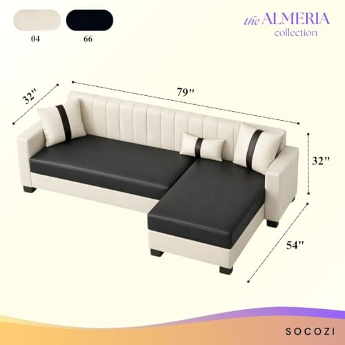 Image of SOCOZI Averique 4 Seater RHS L Shape Sofa Set |Premium Leatherette Upholstery | Modern Design | Plush Comfort Cushions for Living Room (Cream-Black)