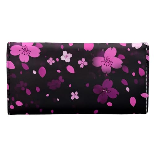 Image of AFPANQZ Wallet for Women Credit Card Holder with Coin Purse and Zipper Wallet, Cherry Blossom Black Women's Clutch Organizer with Christmas Lights Snowman Crutch