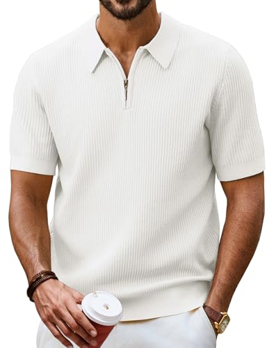 Camisas polo para hombre PJ PAUL JONES de manga corta con cremallera de un cuarto, casuales para golf y uso diario, blanco, M