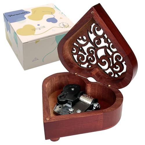 Pursuestar Anastasia Once Upon a December Wind Up Music Box Heart Shaped Vintage Wood Carved Mechanism Musical Gift for Lover Girlfriend Wife Mothers Day Anniversary