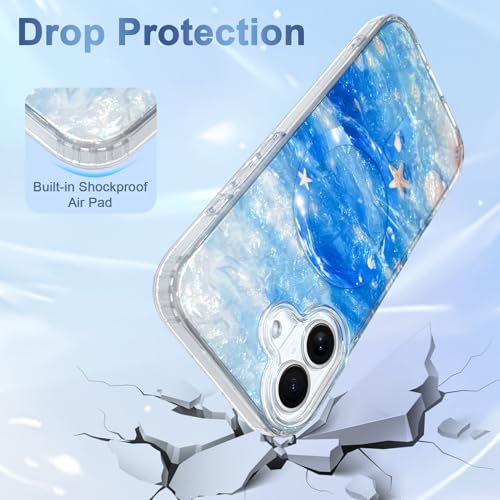 Image of AIGOMARA Cute Case for iPhone 17 Case for Women Girls [Compatible with Magsafe] Translucent Sea Pattern Design, Aesthetic Girly Summer Magnetic Protective Phone Cover, Ocean Blue