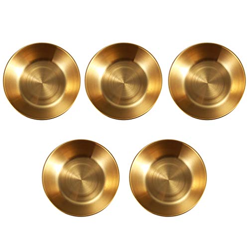 Yardwe 5Pcs Pratos de Molho de Aço Inoxidável Rodada Pratos de Sushi Tempero Tigela de Imersão Pires