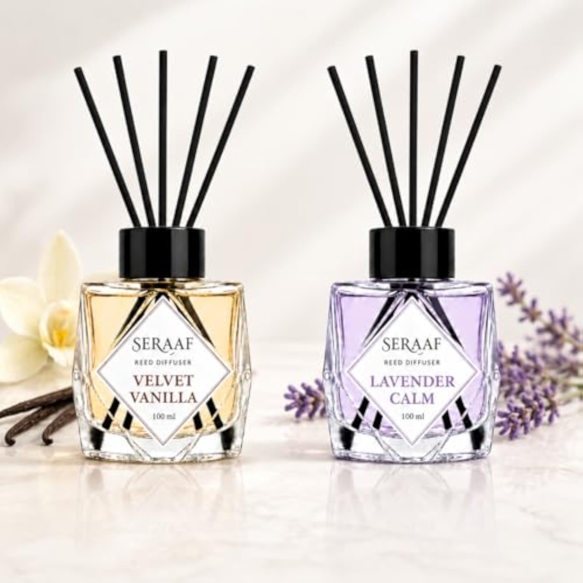 Reed Diffuser Set, Lavender Vanilla, Crystal Glass Jar