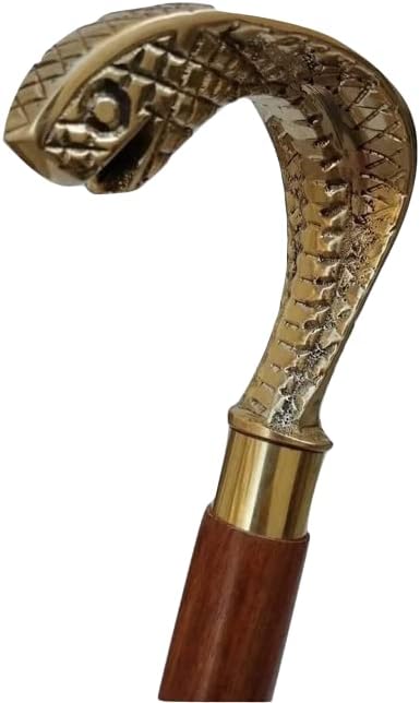 Cobra - Bastón de latón dorado con mango de diseñador, bastón de diseñador vintage, mango de latón macizo, regalo asequible. Artículo