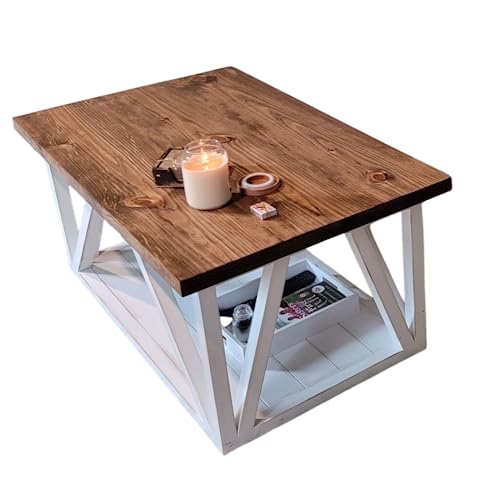 Custom Handmade Coffee Table, Wooden Coffee Table, Farmhouse Coffee Table, Stained Rustic Coffee Table, Real Wood Living Room Table (Sherwin Williams White distressed bottom and top)
