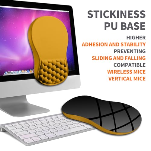 Image of Ergonomic Joint Wrist Support Mouse Pad with Memory Foam Cushion Massage Bump, Carpal Tunnel Pain Relief Mousepad Slope Design for Wrist Rest, 11.8x7.9 in, Goldenrod