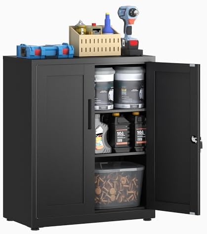 Armario metálico, Armario de Garaje de 2 Estantes con Cerradura, ...