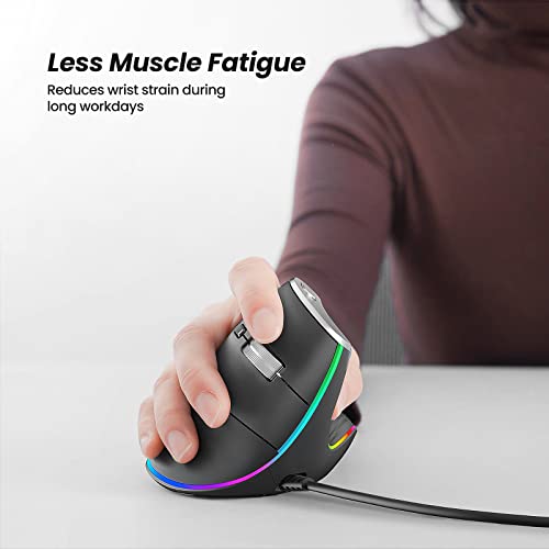 Nulea Wired Vertical Mouse, Usb Ergonomic Optical Mouse With 4 Adjustable Dpi, 11 Rgb Backlight Modes, Compatible For Laptop, Pc, Desktop, Mac, Grey #TOP1