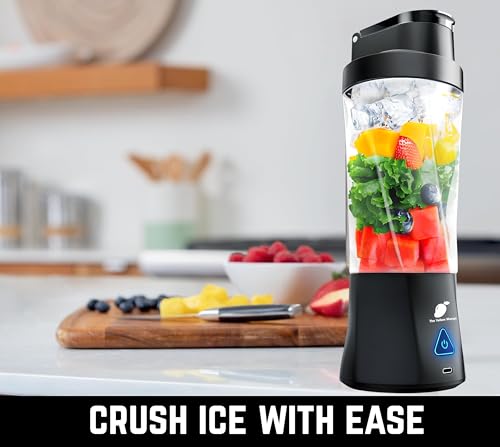 Image of TORPEDO Portable Blender (Black), Cordless, 24oz. Vessel, Personal Blender for Shakes & Smoothies, BPA Free, Leakproof Sip Lid & Self Cleaning - Travel with 6 Sharp Blade, USB - C Metal Cable Charger