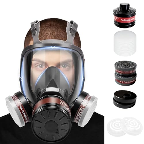 Image of Serplex Gas Masks with 10 Replacement Activated Carbon Filter Sheets, Gas Mask for Men, Reusable Full Face Respirator Mask Reusable Respirator Mask for Painting, Woodworking, Construction, Spraying