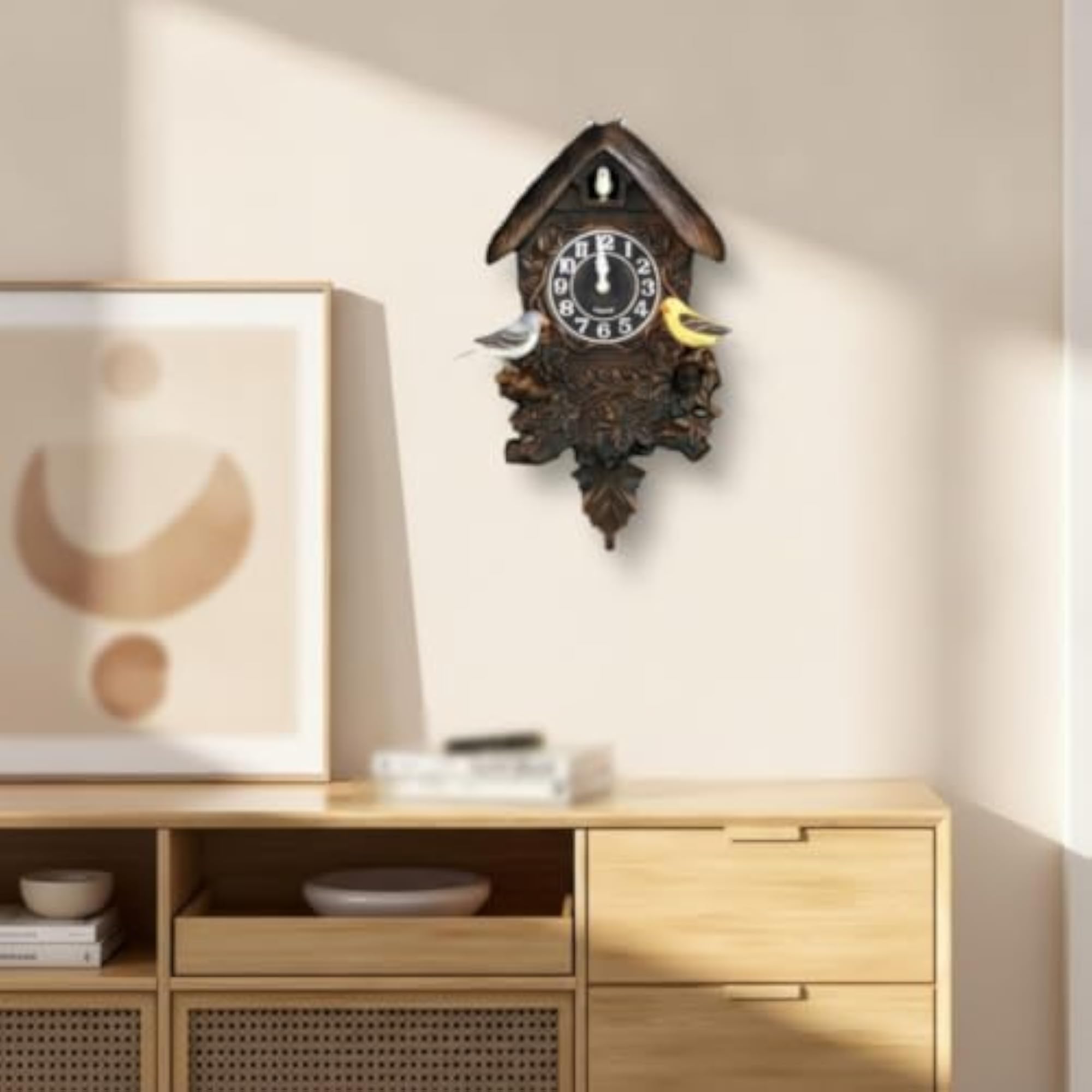 Quartz Cuckoo Clock with Pendulum, Analog Sound-Controlled