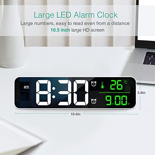 Oria OUS-WA123W Large Digital Wall Clock, 10.5'' Led Alarm Clock, With Date Temp Display, Dual Alarms thumb #1