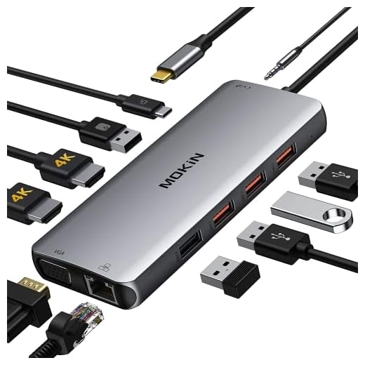USB C Docking Station Dual Monitor, MOKiN Laptop Docking Station with 2 HDMI, VGA, 3 USB 3.1, 2 USB 2.0, PD Charging, Ethernet, Audio&Mic for Dell XPS/Steam Deck/HP/ASUS/Lenovo ThinkPad/Surface