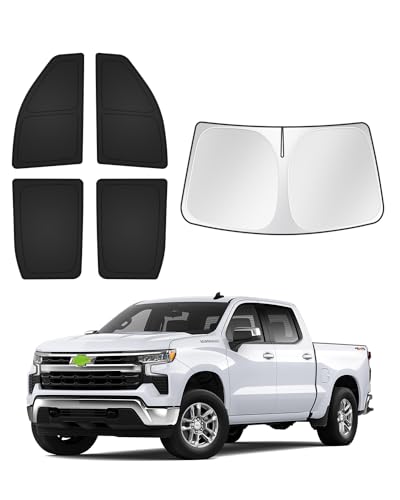 Canvcle Sunshades for GMC Sierra 1500 2500 3500 Crew Cab 2019-2025 2026 Accessories Windshield Sun Shade Side Rear Window Shade Cover Sun Visor Shield Privacy Protection Keep Vehicle Cool Black 5PCS