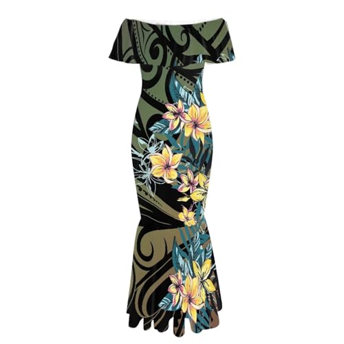 Image of Polynesian Dresses for Women Off Shoulder Maxi Dress Puletasi Samoan Dresses S-7XL