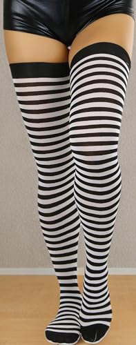 Image of ToBeInStyle Women's Opaque Hosiery Thin Striped Thigh High Long Stocking