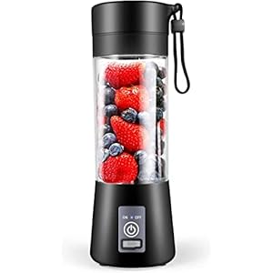 YurDoca Draagbare persoonlijke blender voor shakes en smoothies, persoonlijke grootte, USB oplaadbare mini vruchtensapmixer, sapcentrifuge, blenderflessen, reizen, 380 ml, zwart-v