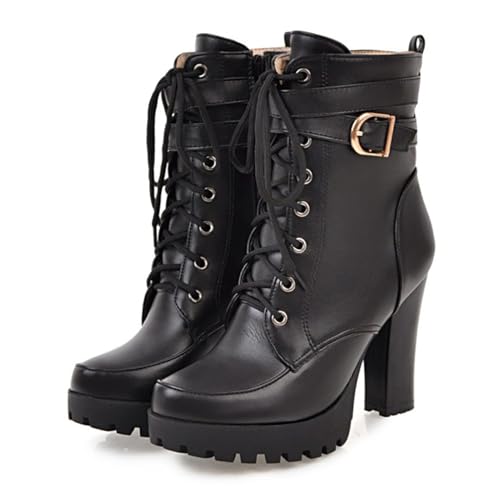 Image of FOREADA Goth Platform Heel Combat Boots Women Pearl Lace Victorian Booties