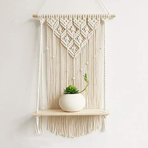 Saaz Macrame Wall Shelf Hanging Plant Hanger Shelf |114 |Bohemian Patternflower pots Holder, Tapestry Art Decor Cotton Decorations for Home Garden, Balcony Dimension 50 X 30 cm Beige (B09TTW2XTQ) Amazon Price History, Amazon Price Tracker