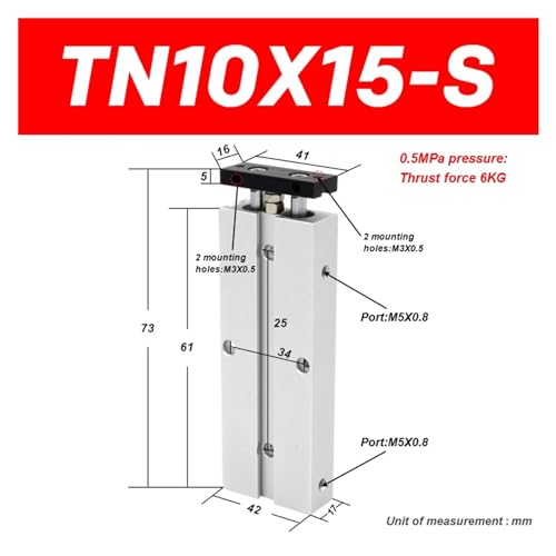 Actuador neumático de doble varilla serie TN de 10mm con carrera variable 3