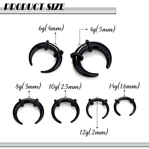 Jstyle 18Pcs 14G-4G Acrylic Pincher Tapers Septum Ring C Shape Buffalo Stretcher Expander with Black O-Rings for Stretching Pierced Nose Ear Cartilage3