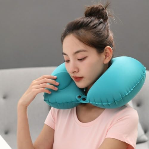 Almofada Inflável de Pescoço para Viagem, Travesseiro Portátil e Confortável para Avião, Carro e Rel