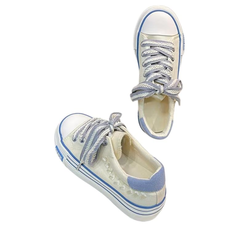 Sneakers Donna,Sneakers da Donna con Plateau in Tela, Basse, con Lacci Spessi E Suola Ammortizzata per L'Uso Quotidiano.
