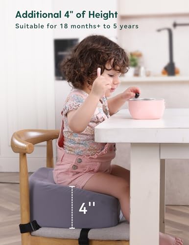 Image of Babelio Ergo-Designed Booster Seat for Kitchen Chair, Promote Proper Upright Posture, Toddler Booster Seat for Dining Table, Removable & Washable Cover, Suitable for 18 Months to 5 Years, Dark Grey