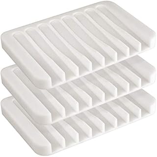 Ulable Silicone Soap Dish Holder Tray Saver Shower Waterfall Self Draining for Bathroom Kitchen Countertop, 3 Pack (White)