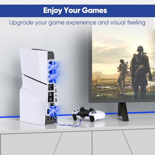 Image of FASTSNAIL Cooling Fan for PS5 Slim Console, Quiet Cooling System with Memory Function and LED Light, Cooler Accessories with 3 High-Speed Fans & USB 3.0 Port for PS5 Slim Digital & Discs Edition