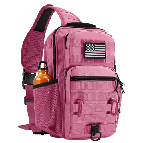 Image of Rover Sling Pack Tactical Shoulder Sling Bag Backpack with Bottle Holder Crossbody Chest Bag, Pink