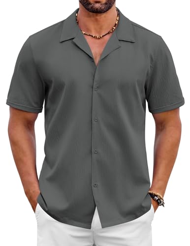 Chemise d'été décontractée COOFANDY en tissu texturé respirant à boutons pour homme