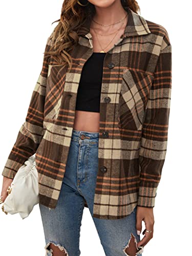 Ytfsrukp Women Single-Breasted Lapel Long Sleeve Plaid Colorblock Chest Pocket Thick Outwear