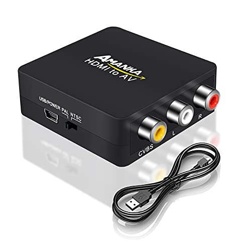 AMANKA Mini AV a HDMI Convertidor, RCA a HDMI Adaptador Compuesto CVBS Transformar Señal Audio y Vídeo Soporte 1080P con HDMI Cable para PC/Laptop/Xbox / PS4 / PS3 /TV/STB/VHS