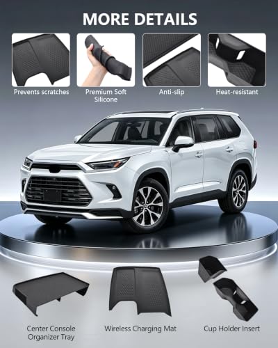 Image of 3PCS Center Console Sets for Toyota Grand Highlander 2024-2026 Accessories | Cup Holder Insert+Center Console Tray+Wireless Charging Mat | Non-Slip, Spill & Scratch Protection, Add Extra Storage