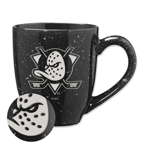 Image of Rico Industries NHL Hockey Anaheim Ducks Black 16 oz Team Color Laser Engraved Speckled Ceramic Coffee Mug