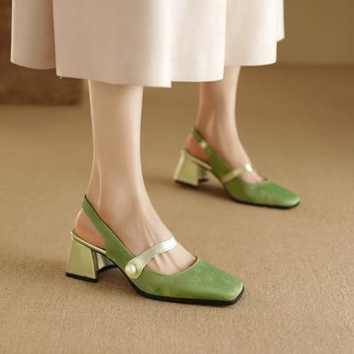 Alyaafifa Block Heel Mary Janes Slingback Pumps for Women Closed Square Toe Patent Leather Dress Shoes 2 Inches Mid Heel Sandals Party Event Wedding Office Working Comfortable2